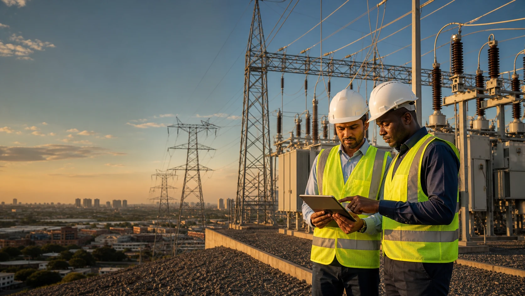 Viraya engineers coordinating transmission lines and substation infrastructure