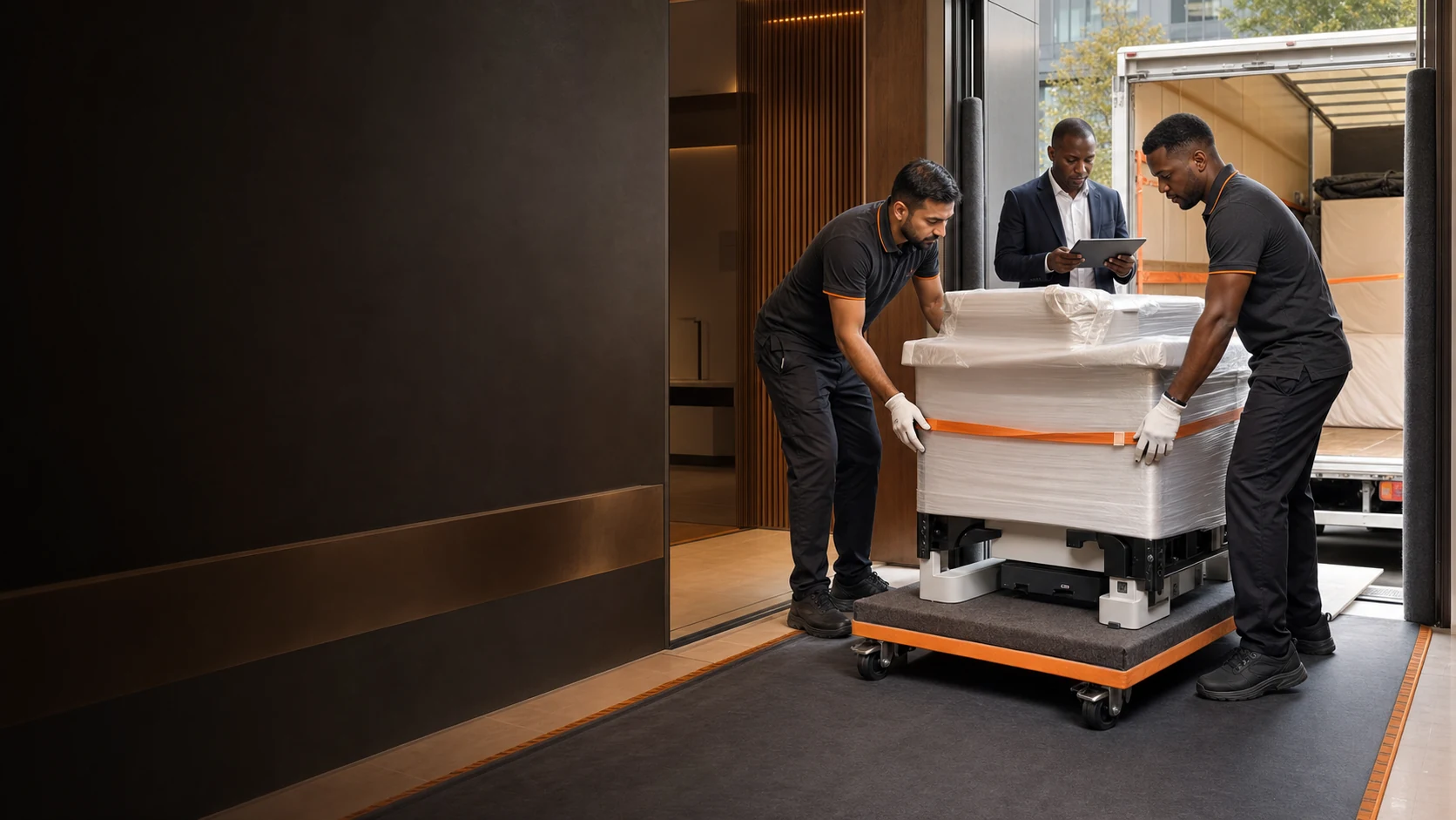 Viraya specialist handlers moving protected equipment through a prepared route